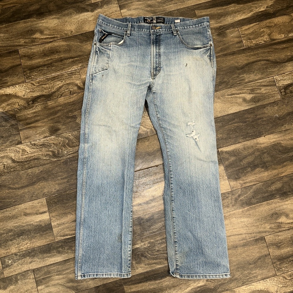 Ariat Rebar Jeans M4 Relaxed Straight Distressed Light Wash Denim Men's 38/32